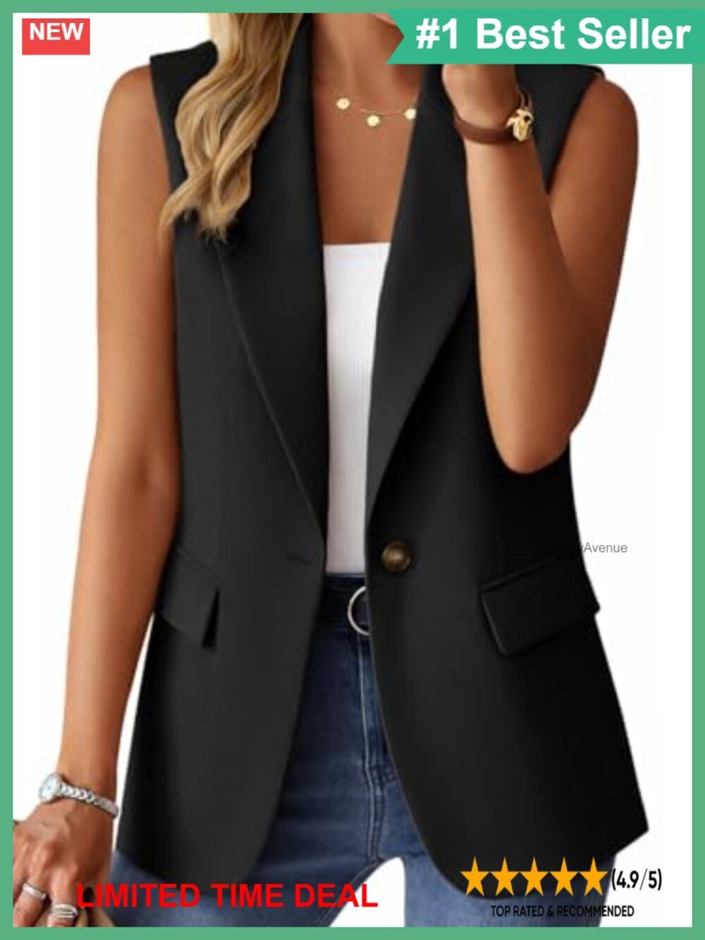 Sleeveless Open Front Blazer Vest Lightweight Fully Lined Business Casual